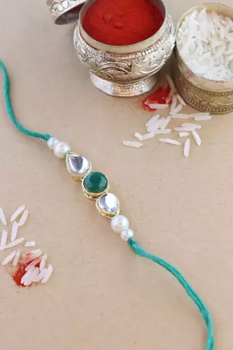 rakshabhandhan special kundan stone rakhi with roli chawal for bhaiya/brother/mens (r099g )