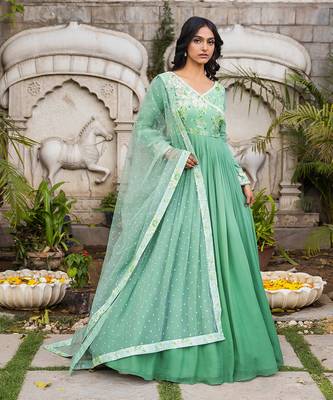 Green georgette angrakha anarkali set 3