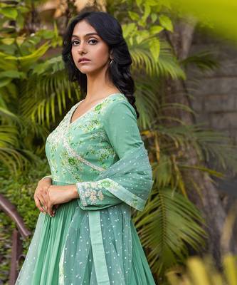 Green georgette angrakha anarkali set 4