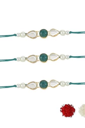 rakshabhandhan special kundan stone rakhi with roli chawal for bhaiya/brother/mens (r099g-3) (pack of 3 rakhi )