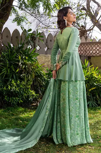 Green georgette sharara set kurta set
