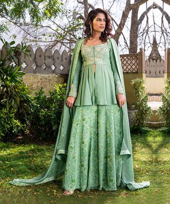 Green georgette sharara set kurta set 1