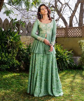 Green georgette sharara set kurta set 3