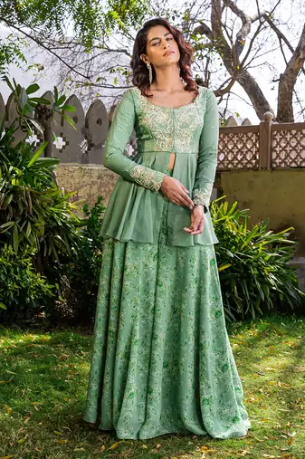 Green georgette sharara set kurta set