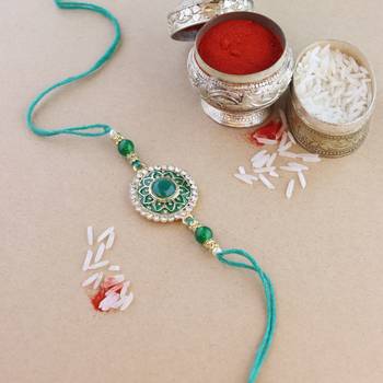 rakshabhandhan special meenakari kundan stone rakhi with roli chawal for bhaiya/brother/mens  1