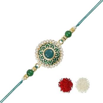rakshabhandhan special meenakari kundan stone rakhi with roli chawal for bhaiya/brother/mens  2