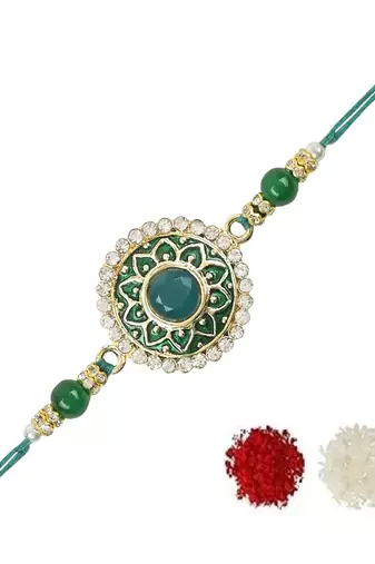 rakshabhandhan special meenakari kundan stone rakhi with roli chawal for bhaiya/brother/mens 