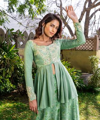 Green georgette sharara set kurta set 4