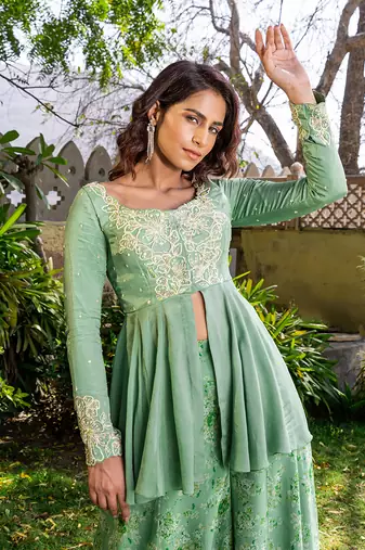 Green georgette sharara set kurta set