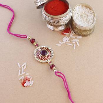 rakshabhandhan special meenakari kundan stone rakhi with roli chawal for bhaiya/brother/mens  1