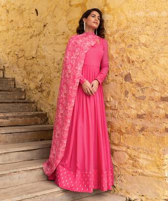 Pink georgette anarkali set 1
