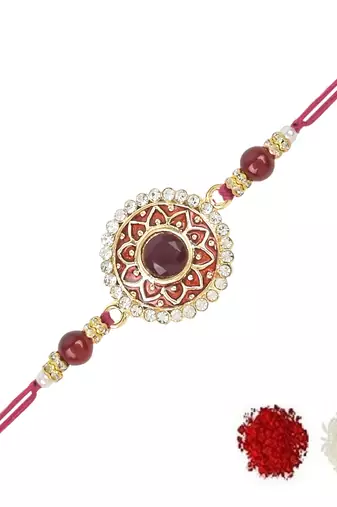 rakshabhandhan special meenakari kundan stone rakhi with roli chawal for bhaiya/brother/mens 