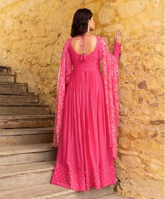 Pink georgette anarkali set 2