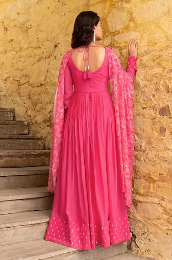 Pink georgette anarkali set