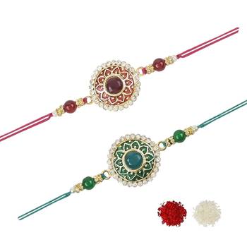 rakshabhandhan special kundan stone rakhi with roli chawal for bhaiya/brother/mens  1