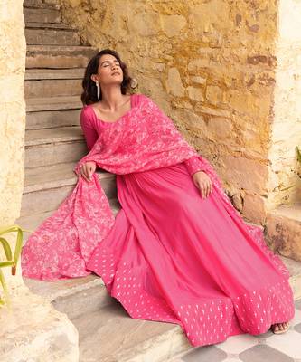 Pink georgette anarkali set 3