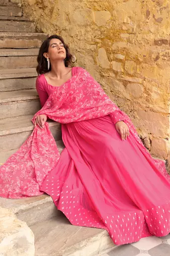 Pink georgette anarkali set