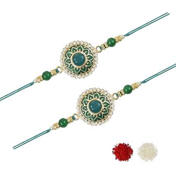 rakshabhandhan special kundan stone rakhi with roli chawal for bhaiya/brother/mens  1