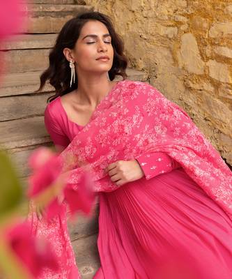 Pink georgette anarkali set 4