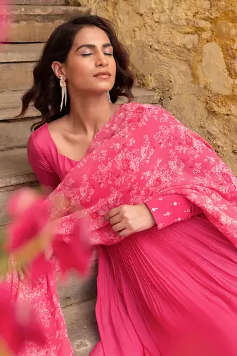 Pink georgette anarkali set