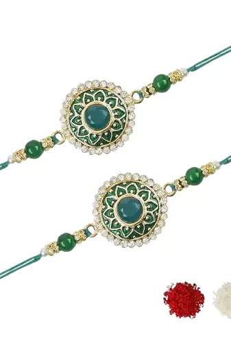 rakshabhandhan special kundan stone rakhi with roli chawal for bhaiya/brother/mens 