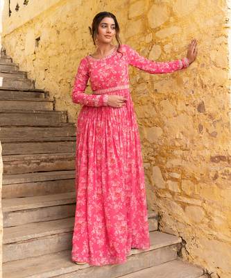 Pink georgette anarkali set 1