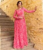 Pink georgette anarkali set
