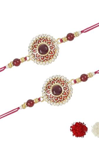 rakshabhandhan special kundan stone rakhi with roli chawal for bhaiya/brother/mens (r100m-2) (pack of 2 rakhi )