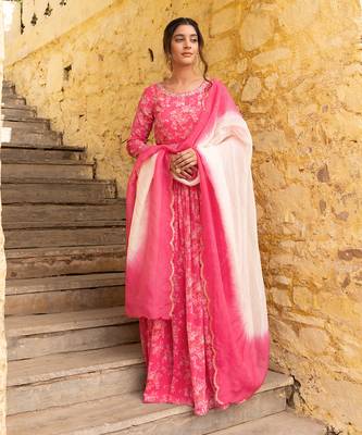 Pink georgette anarkali set 2