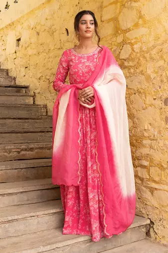 Pink georgette anarkali set