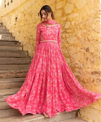 Pink georgette anarkali set 3