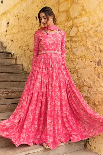 Pink georgette anarkali set