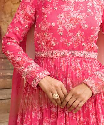 Pink georgette anarkali set 4