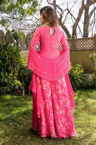Pink georgette sharara set kurta set