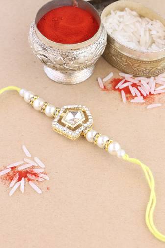 rakshabhandhan special kundan stone rakhi with roli chawal for bhaiya/brother/mens (r102w)