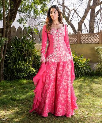 Pink georgette sharara set kurta set 1