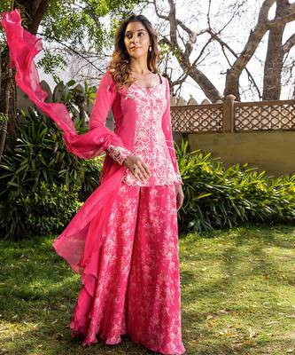 Pink georgette sharara set kurta set 3