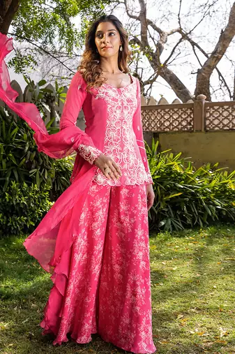 Pink georgette sharara set kurta set