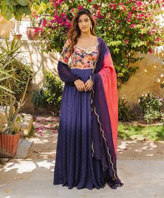 Purple georgette anarkali set 1