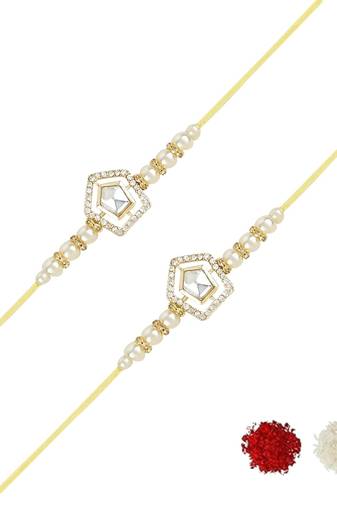 rakshabhandhan special kundan stone rakhi with roli chawal for bhaiya/brother/mens (r102w-2) (pack of 2 rakhi )