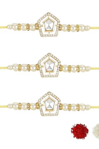 rakshabhandhan special kundan stone rakhi with roli chawal for bhaiya/brother/mens (r102w-3) (pack of 3 rakhi )