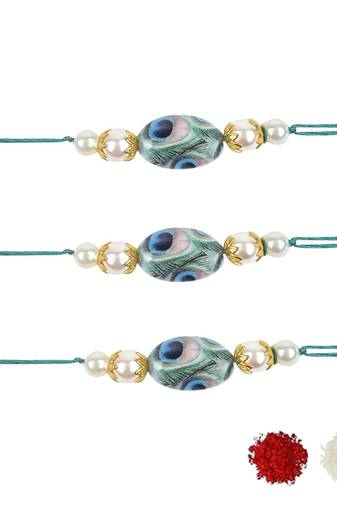 I jewels rakshabhandhan special kundan stone rakhi with roli chawal for bhaiya/brother/mens (r103-3) (pack of 3 rakhi )