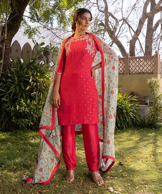 Coral and light blue georgette kurta set 1