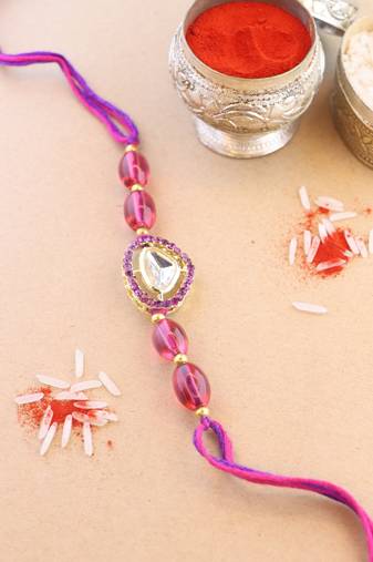 rakshabhandhan special kundan stone rakhi with roli chawal for bhaiya/brother/mens (r104wi)