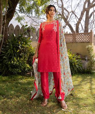 Coral and light blue georgette kurta set 3