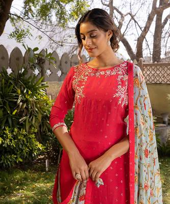 Coral and light blue georgette kurta set 4