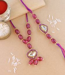 rakshabhandhan special kundan bhaiya bhabhi pearl hanging lumba bracelet rakhi combo set with roli chawal