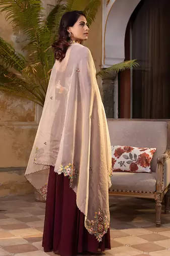 Brown and light peach georgette anarkali set