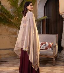 Brown and light peach georgette anarkali set