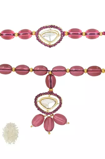 rakshabhandhan special kundan bhaiya bhabhi pearl hanging lumba bracelet rakhi combo set with roli chawal